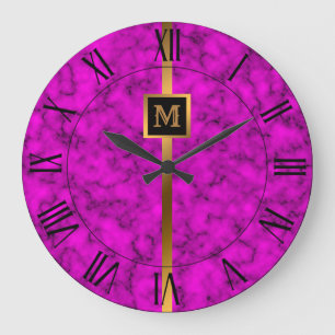 Luxury Elegant Modern Black Gold Marble Large Clock