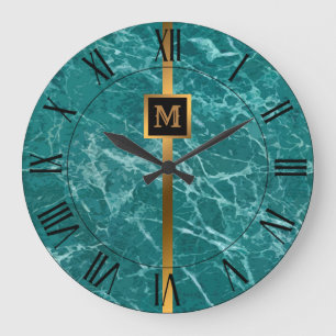 Luxury Elegant Modern Black Gold Marble Large Clock