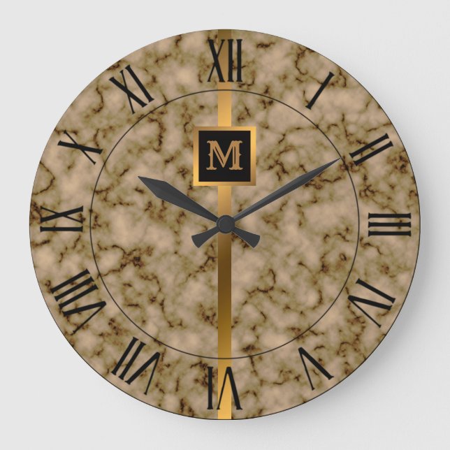 Luxury Elegant Modern Black Gold Marble Large Clock (Front)