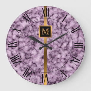 Luxury Elegant Modern Black Gold Marble Large Clock
