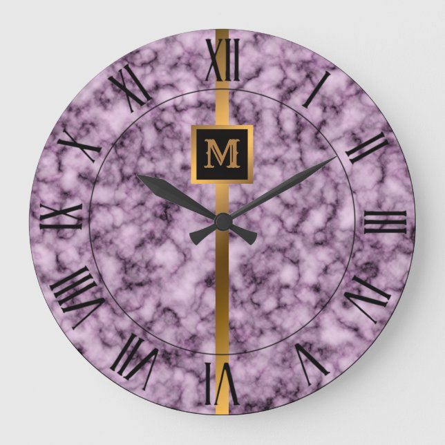 Luxury Elegant Modern Black Gold Marble Large Clock (Front)