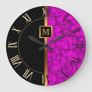 Luxury Elegant Modern Black Gold Marble Large Clock