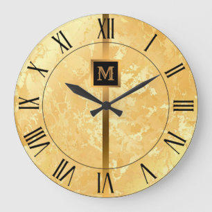 Luxury Elegant Modern Black Gold Marble Large Clock