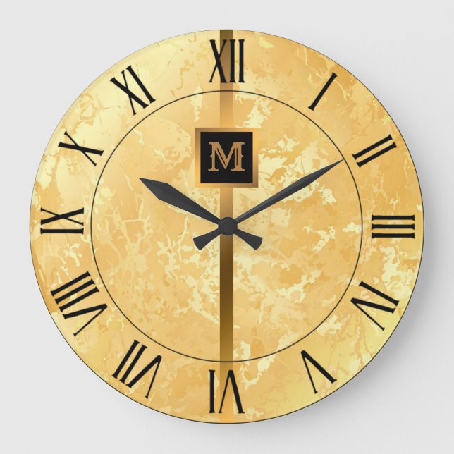 Luxury Elegant Modern Black Gold Marble Large Clock (Front)