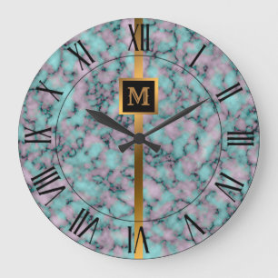 Luxury Elegant Modern Black Gold Marble Large Clock