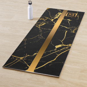 Luxury Elegant Modern Black Gold Marble Yoga Mat