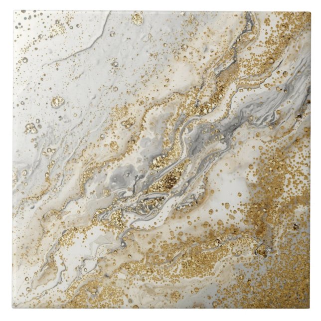 Luxury, Elegant, Modern Gold Grey Pattern Tile (Front)