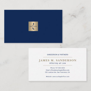 Luxury elegant monogram navy gold attorney business card