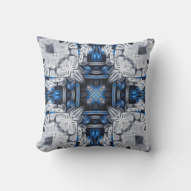 Luxury elegant, navy blue, grey, white pattern outdoor pillow (Front)