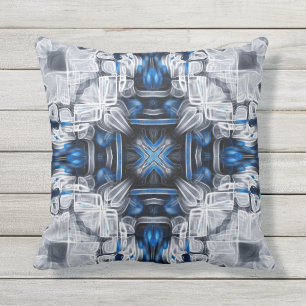 Luxury elegant, navy blue, grey, white pattern outdoor pillow