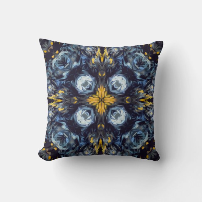Luxury, elegant, navy blue, vintage, yellow detail throw pillow (Front)