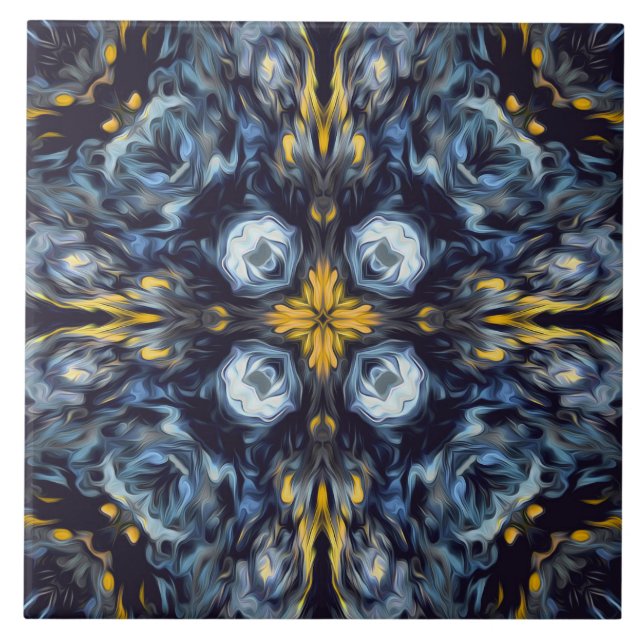 Luxury, elegant, navy blue, vintage, yellow detail tile (Front)