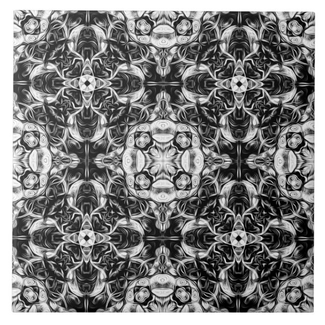 Luxury, elegant, ornamental, black and white tile (Front)