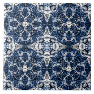 Luxury, elegant, ornamental navy blue and white tile