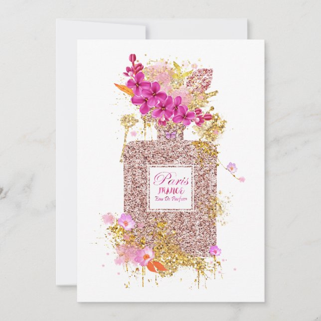 Luxury Elegant Pink Glitter Perfume 1  Invitation (Front)
