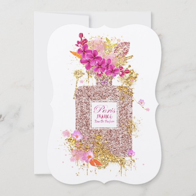 Luxury Elegant Pink Glitter Perfume Invitation (Front)