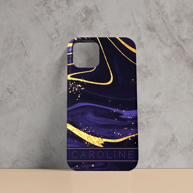 Luxury Elegant Purple Gold Marble Effect Name Case-Mate iPhone Case (Creator Uploaded)