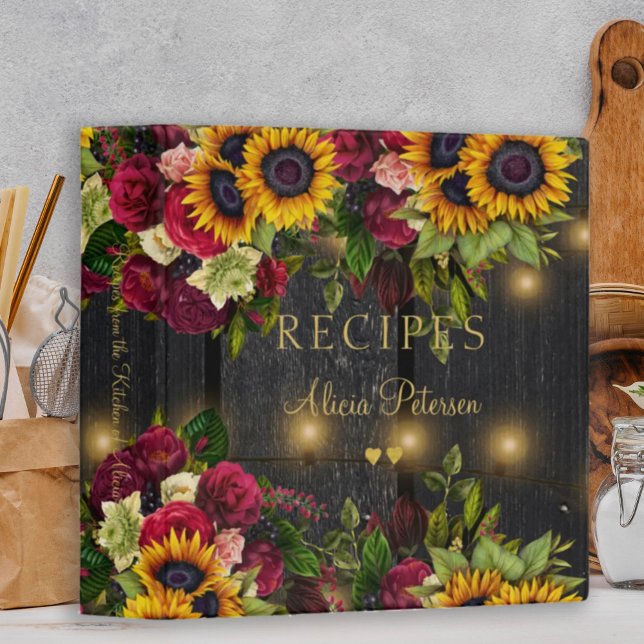 Luxury elegant rustic wood  gold floral recipes binder (Creator Uploaded)