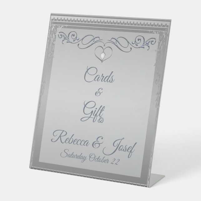 Luxury elegant silver border frame custom  pedestal sign (Front)