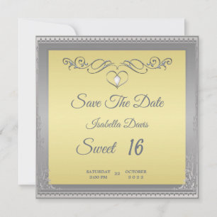 Luxury Elegant silver ornate corner border on gold Invitation