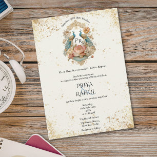 Luxury Elegant Vintage Gold Peacock Indian Wedding Invitation