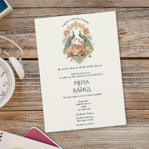 Luxury Elegant Vintage Gold Peacock Indian Wedding Invitation