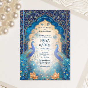 Luxury Elegant Vintage Gold Peacock Indian Wedding Invitation
