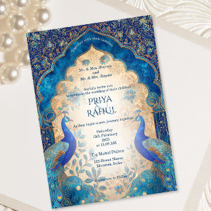 Luxury Elegant Vintage Gold Peacock Indian Wedding Invitation