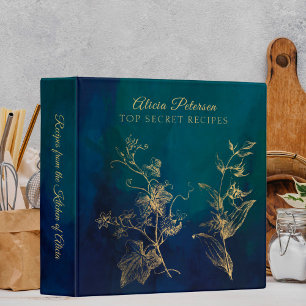 Luxury elegant vintage navy floral gold recipes binder