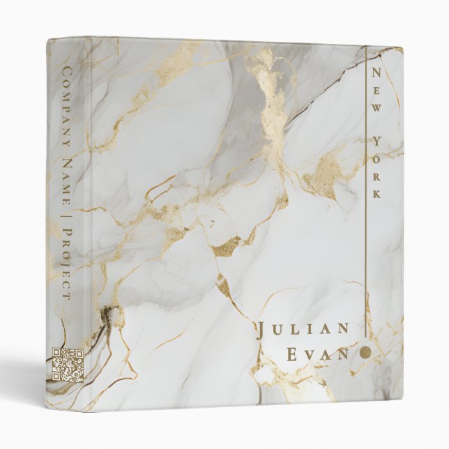 Luxury Elegant White Gold Marble Agate Qr code  Binder (Front/Spine)