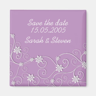 Luxury Elegant White Swirls Purple Save the date Magnet