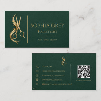 Luxury Emerald And Gold Hair Stylist Business Card
