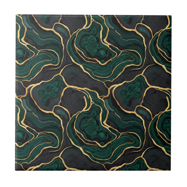 Luxury Emerald & Brass Marble Art Tile (Front)