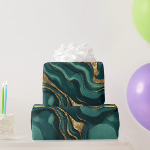 Luxury Emerald Gold Fluid Dark Abstract Pattern Wrapping Paper