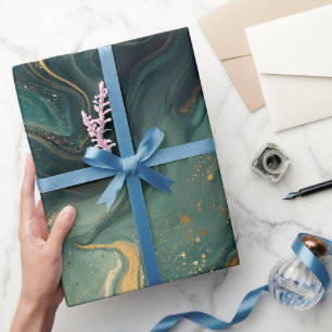 Luxury Emerald Gold Fluid Dark Abstract Pattern Wrapping Paper