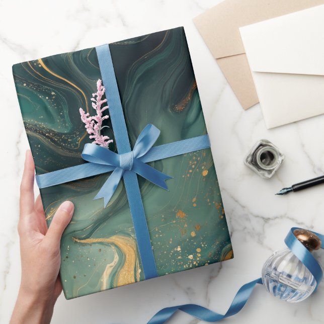 Luxury Emerald Gold Fluid Dark Abstract Pattern Wrapping Paper (Gifting)