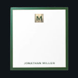 Luxury Emerald Gold Monogram Notepad<br><div class="desc">Keep your thoughts organized in style with this personalized notepad featuring a brushed gold monogram initial design with your name or custom text, framed in a rich emerald green textured print. Perfect for jotting down notes, making to-do lists, or writing reminders, this notepad is a must-have for anyone who wants...</div>