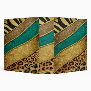 Luxury Emerald & Gold Safari Leopard Zebra Glitter Binder