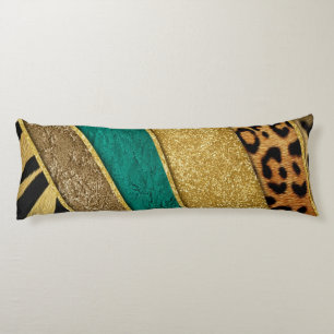 Luxury Emerald & Gold Safari Leopard Zebra Glitter Body Pillow