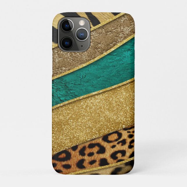 Luxury Emerald & Gold Safari Leopard Zebra Glitter Case-Mate iPhone Case (Back)