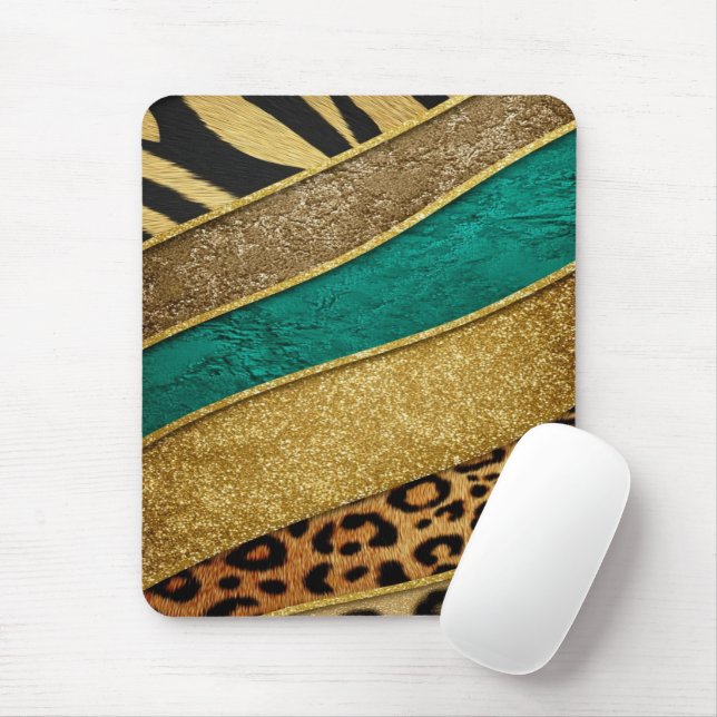 Luxury Emerald & Gold Safari Leopard Zebra Glitter Mouse Pad (With Mouse)