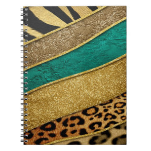 Luxury Emerald & Gold Safari Leopard Zebra Glitter Notebook