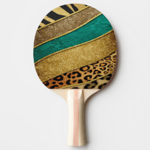 Luxury Emerald & Gold Safari Leopard Zebra Glitter Ping Pong Paddle