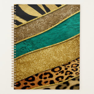 Luxury Emerald & Gold Safari Leopard Zebra Glitter Planner