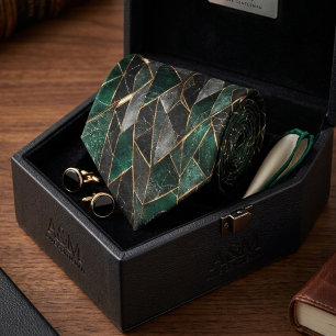 Luxury Emerald Green and Black Marble Gold Tie
