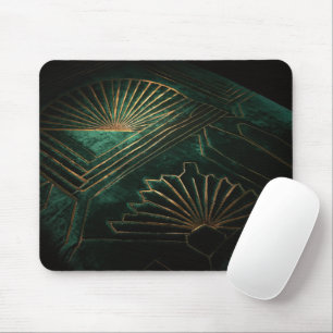 Luxury Emerald Green and Brass Art Deco Mouse Pad