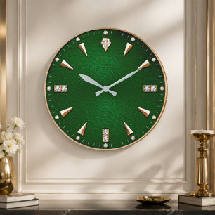 Luxury Emerald Green Diamond  Premium Gold Large Clock