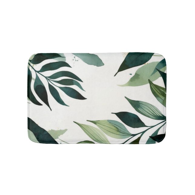 Luxury Emerald Green Gold Botanical Bath Mat (Front)