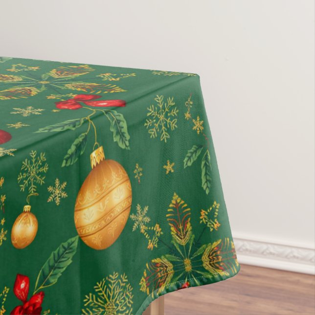 Luxury Emerald Green Gold Christmas Tablecloth (In Situ)
