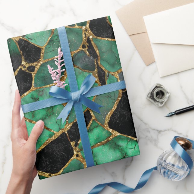 Luxury Emerald Green Marble Shine Abstract Pattern Wrapping Paper (Gifting)